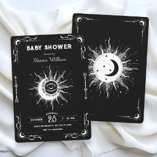 Black white moon sun tarot celestial baby shower invitation
