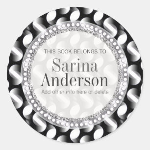 Black White Moon Waves Pattern Gift Book label