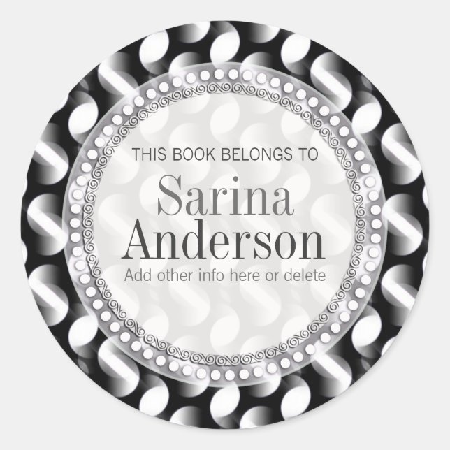 Black White Moon Waves Pattern Gift Book label (Front)