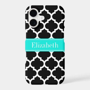 Black White Moroccan #5 Brt Aqua Name Monogram