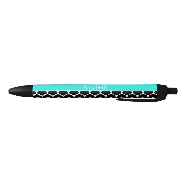 Black White Moroccan #5 Brt Aqua Name Monogram Black Ink Pen (Bottom)