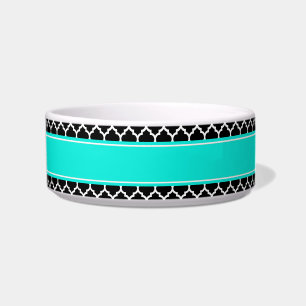 Black White Moroccan #5 Brt Aqua Name Monogram Bowl