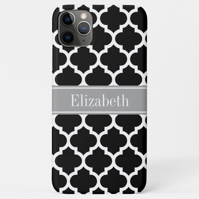 Black White Moroccan #5 Dark Grey Name Monogram Case-Mate iPhone Case (Back)