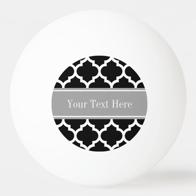 Black White Moroccan #5 Dark Grey Name Monogram Ping Pong Ball (Front)