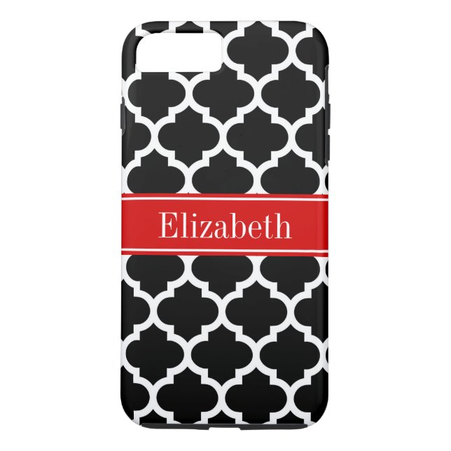 Black White Moroccan #5 Red Name Monogram Case-Mate iPhone Case (Back)