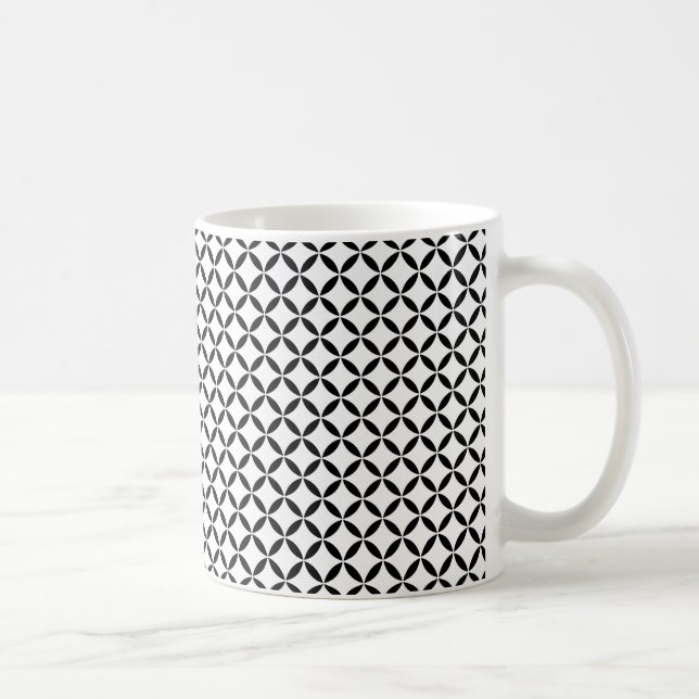 Black White Moroccan Inspired Quatrefoil Lattice Coffee Mug (Right)