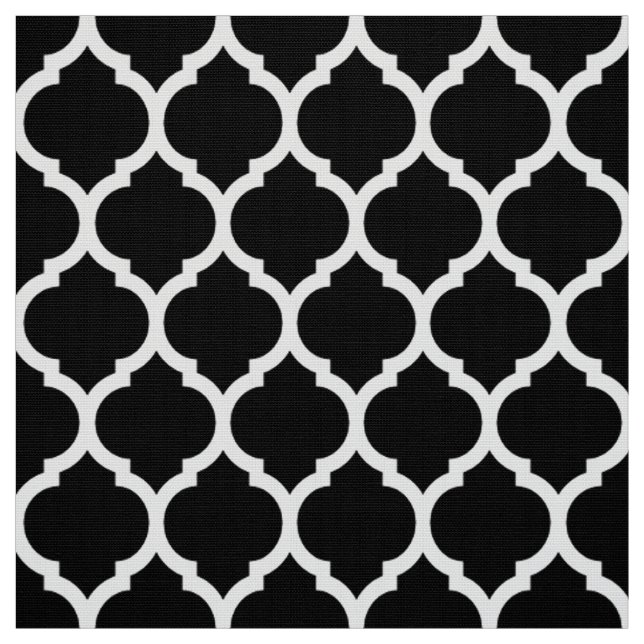 Black White Moroccan lattice Quatrefoil Pattern Fabric (Swatch)