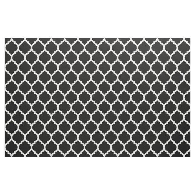Black White Moroccan lattice Quatrefoil Pattern Fabric (Yard)