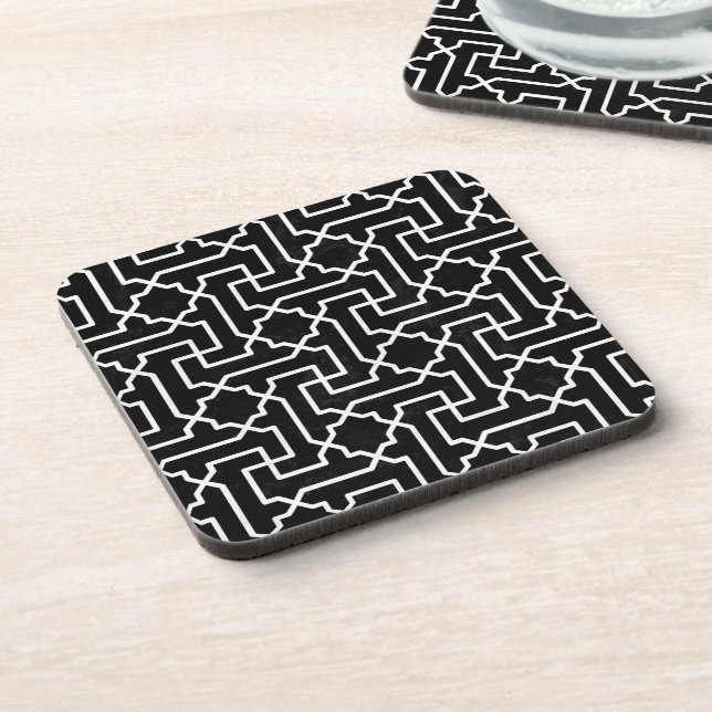 Black & White Moroccan Mosaic Pattern Coaster (Left Side)