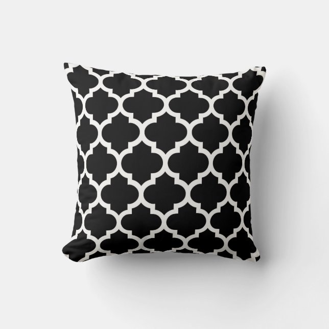Black White Moroccan Quatrefoil Pattern #5 Cushion (Front)