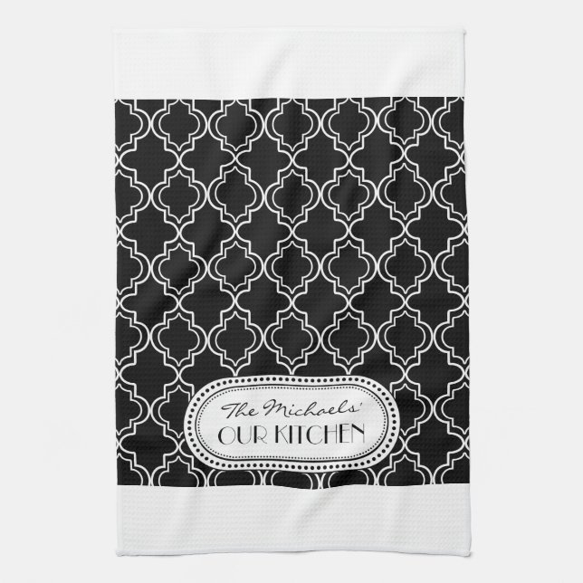 Black | White Moroccan Trellis Monogram Tea Towel (Vertical)