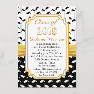 Black white mortar cap Graduation Party Invitation