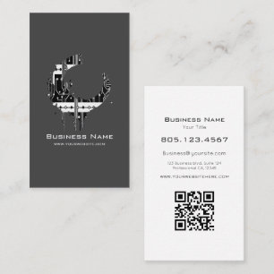 Black & White Motherboard Swirl • Custom Editable  Business Card