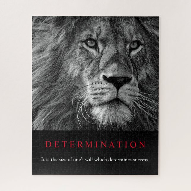 Black & White Motivational Determination Lion Art Jigsaw Puzzle (Vertical)