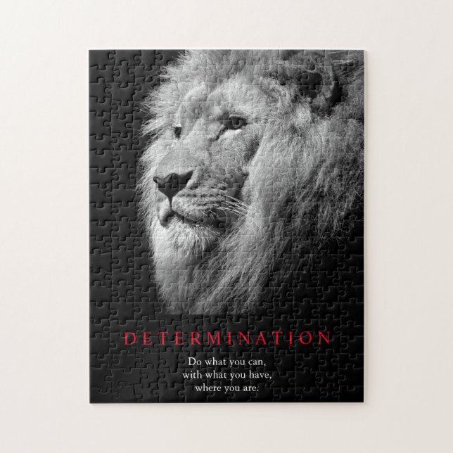 Black & White Motivational Determination Lion Art Jigsaw Puzzle (Vertical)