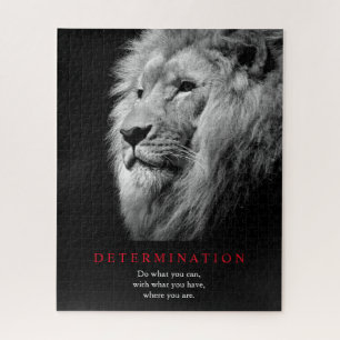 Black & White Motivational Determination Lion Art Jigsaw Puzzle