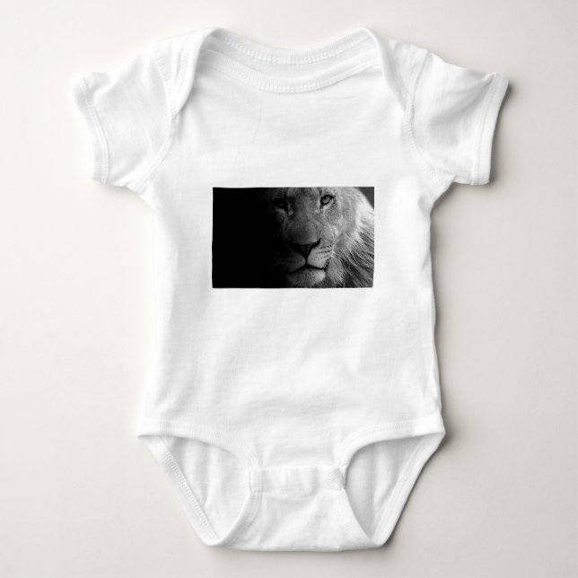 Black White Motivational Leadership Lion Portrait Baby Bodysuit (Front)