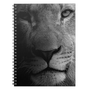 Black White Motivational Leadership Lion Portrait Notebook