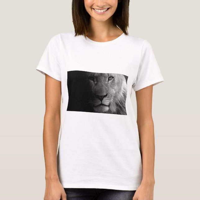 Black White Motivational Leadership Lion Portrait T-Shirt (Front)