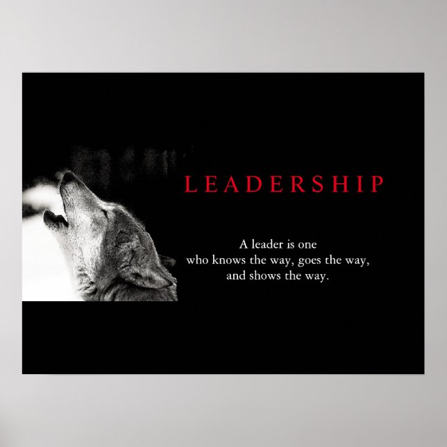 Black White Motivational Leadership Wolf Poster (Front)