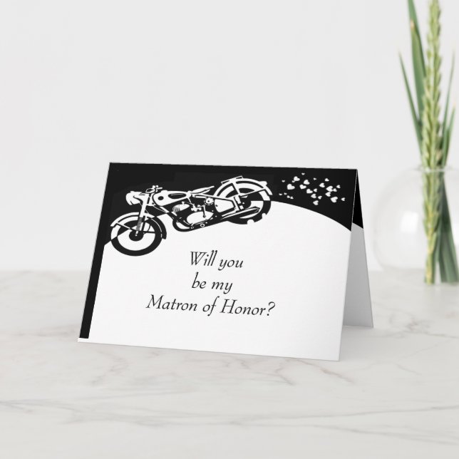 Black White Motorcycle Custom Matron of Honour Invitation (Front)