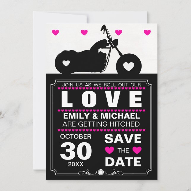 Black & White Motorcycle Silhouette Save the Date Invitation (Front)
