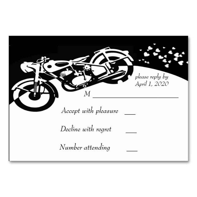 Black White Motorcycle Wedding RSVP Table Number (Back)