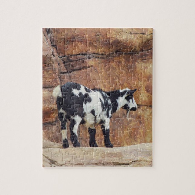Black & White Mountain Goat on Rocks Jigsaw Puzzle (Vertical)