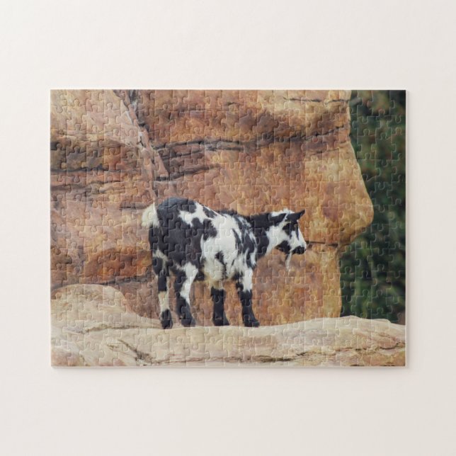 Black & White Mountain Goat on Rocks Jigsaw Puzzle (Horizontal)