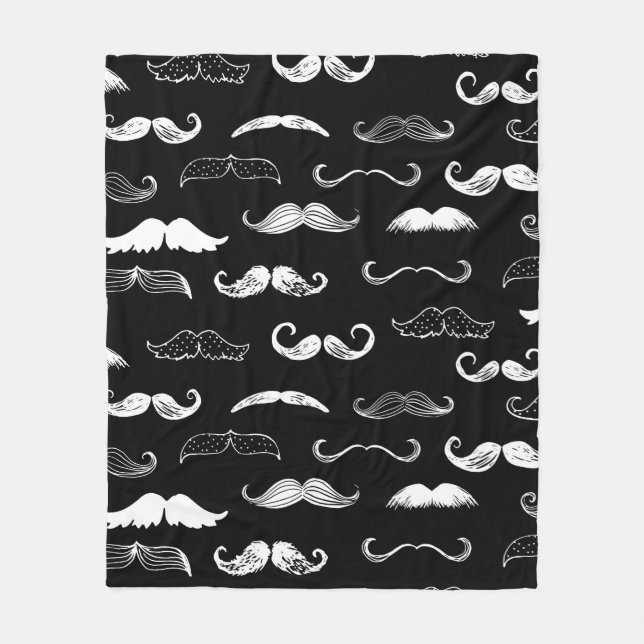 Black & White Moustache Seamless Repeat Background Fleece Blanket (Front)