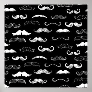 Black & White Moustache Seamless Repeat Background Poster