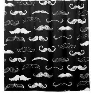 Black & White Moustache Seamless Repeat Background Shower Curtain