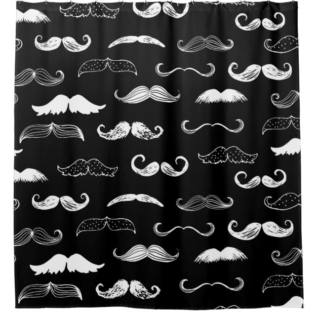 Black & White Moustache Seamless Repeat Background Shower Curtain (Front)