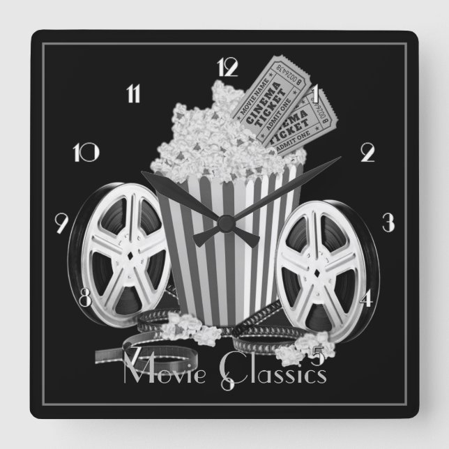 Black & White Movie Classics Square Wall Clock (Front)