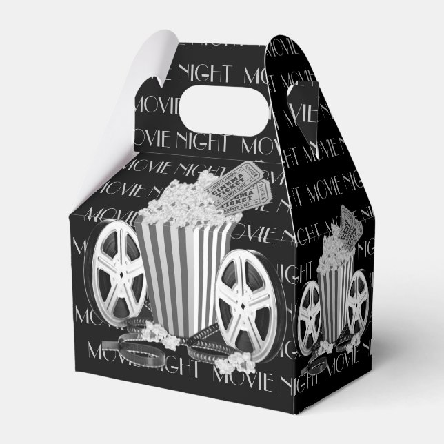 Black & White Movie Night Gable Favour Box (Front Side)