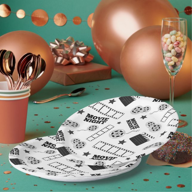 Black white movie night party paper plate (Multi)