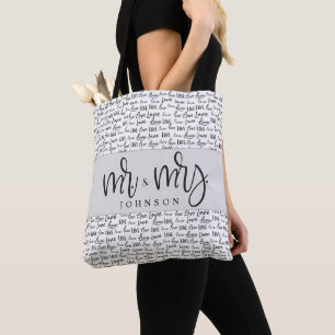 Black White Mr and Mrs Married love minimal custom Tote Bag