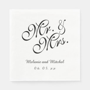 Black White Mr. and Mrs.   Wedding Paper Napkins