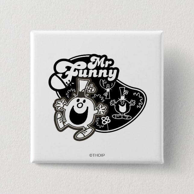 Black & White Mr. Funny 15 Cm Square Badge (Front)