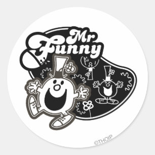 Black & White Mr. Funny Classic Round Sticker