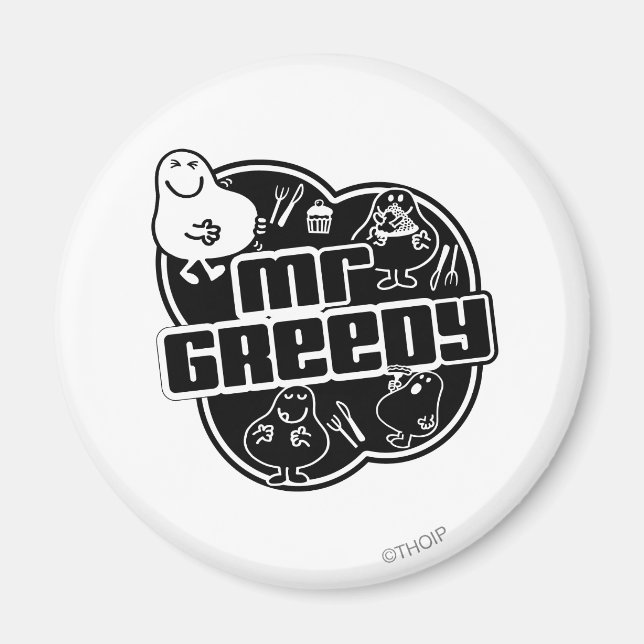 Black & White Mr. Greedy Magnet (Front)