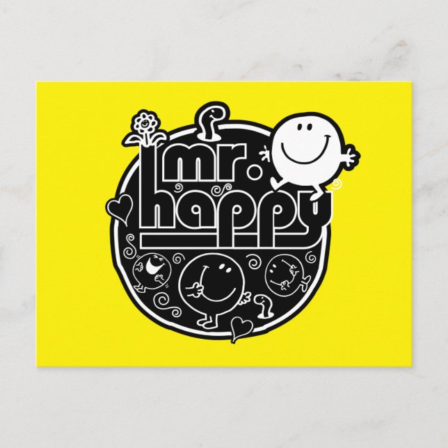 Black & White Mr. Happy Postcard (Front)