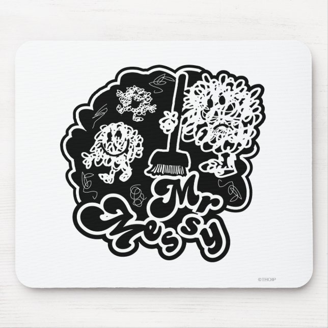 Black & White Mr. Messy Cleaning Mouse Pad (Front)