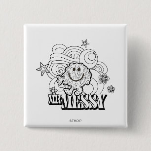 Black & White Mr. Messy   Stars & Swirls 15 Cm Square Badge