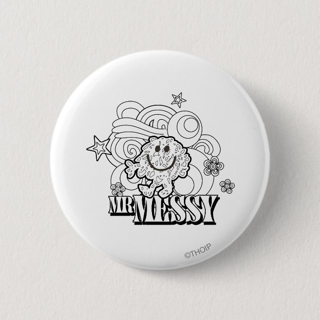 Black & White Mr. Messy | Stars & Swirls 6 Cm Round Badge (Front)