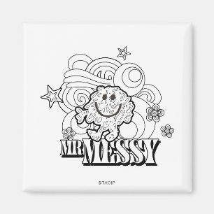 Black & White Mr. Messy Stars & Swirls Magnet