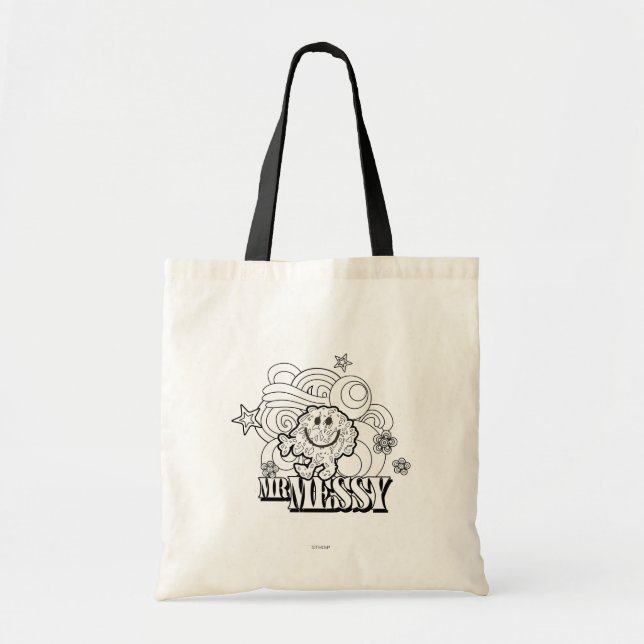 Black & White Mr. Messy | Stars & Swirls Tote Bag (Front)