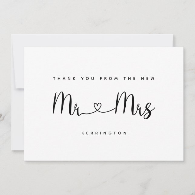 Black White Mr & Mrs Gold Chevron Pattern Wedding Thank You Card (Front)