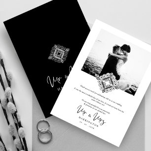 Black & White Mr & Mrs Ornamental Flourish Photo Thank You Card