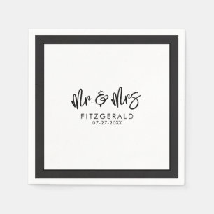 Black & White Mr & Mrs Wedding Reception Cocktail Napkin